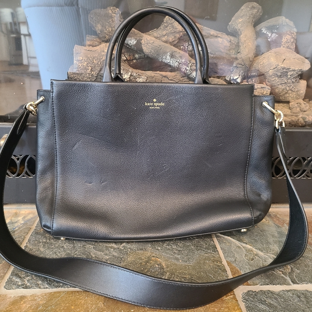 Kate Spade New York Black Atwood Place Larson Leather Satchel Crossbody Purse